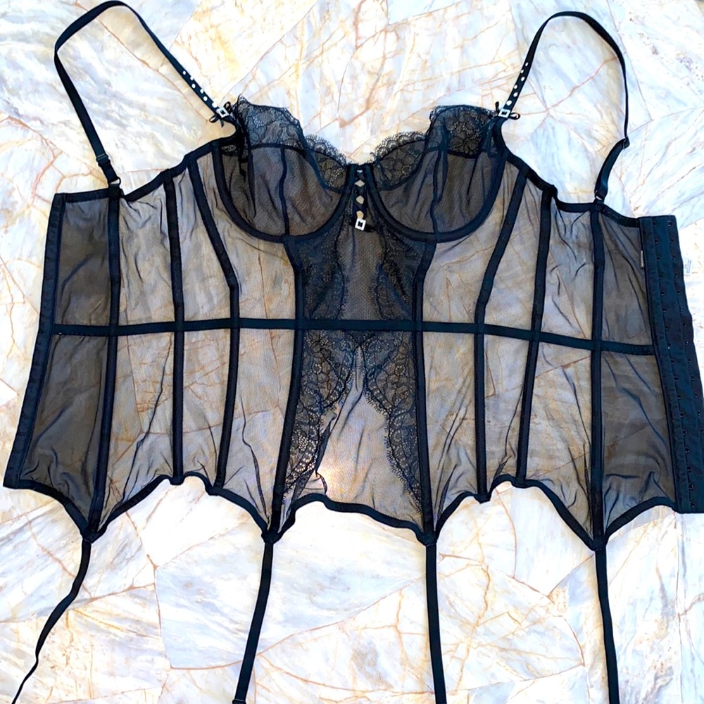 Victoria's Secret Corset Garter Slip Lace 34D Black